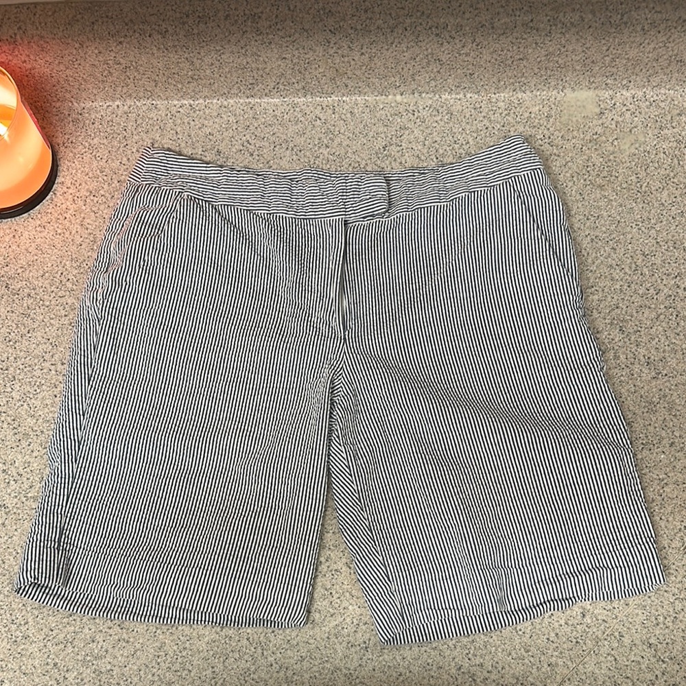 British Khaki Navy and White Striped Shorts